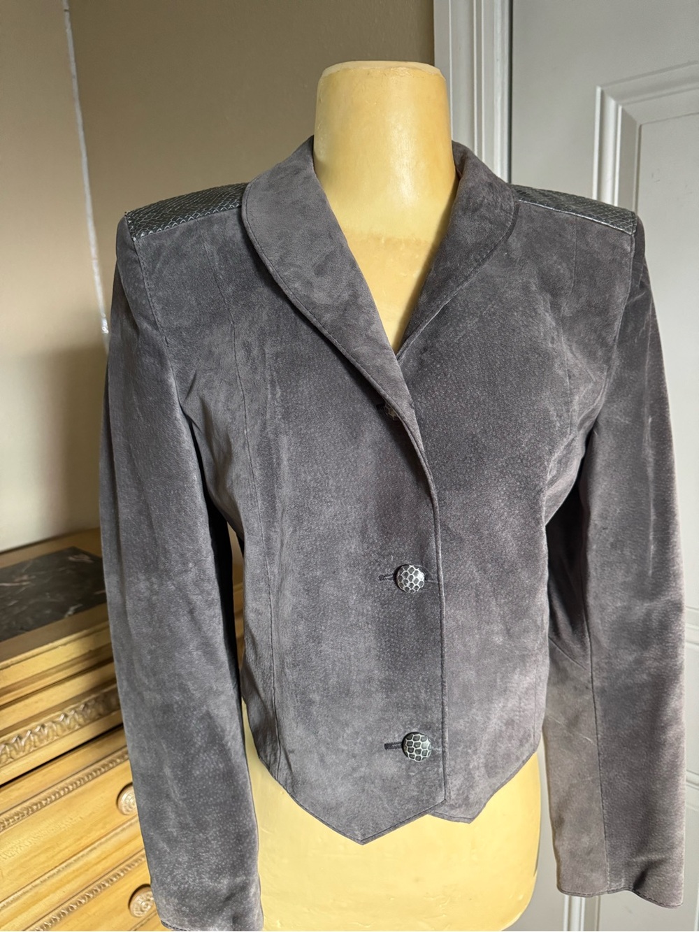 Vintage Gabriel Levy Gray Suede Leather Jacket cropped Blazer Size S Canada - Picture 5 of 14